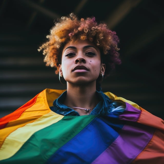 Frau mit Regenbogenflagge